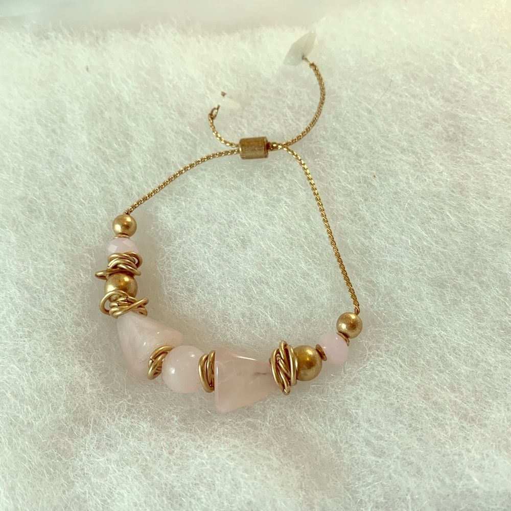 Rose quartz gold pull adjustable bracelet
